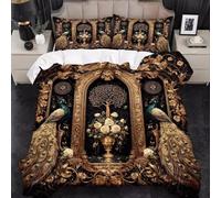 BJCJGGL Funda Nordica 90 Pavo Real Retro Edredón Cama 90 para Niñas Niños con Cremallera de Suave Transpirable Microfibra Fundas Nordicas 150x220 cm + 2 Fundas de Almohada 50x80 cm