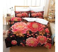 BJCJGGL Funda Nordica 90 PeoníA Roja Edredón Cama 90 para Niñas Niños con Cremallera de Suave Transpirable Microfibra Fundas Nordicas 150x220 cm + 2 Fundas de Almohada 50x80 cm