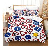 BJCJGGL Funda Nordica 90 SeñAles De TráFico Edredón Cama 90 para Niñas Niños con Cremallera de Suave Transpirable Microfibra Fundas Nordicas 150x220 cm + 2 Fundas de Almohada 50x80 cm