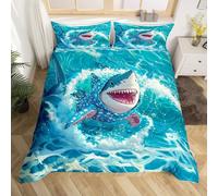 BJCJGGL Funda Nordica 90 TiburóN Azul Edredón Cama 90 para Niñas Niños con Cremallera de Suave Transpirable Microfibra Fundas Nordicas 150x220 cm + 2 Fundas de Almohada 50x80 cm