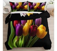 BJCJGGL Funda Nordica 90 TulipáN Edredón Cama 90 para Niñas Niños con Cremallera de Suave Transpirable Microfibra Fundas Nordicas 150x220 cm + 2 Fundas de Almohada 50x80 cm