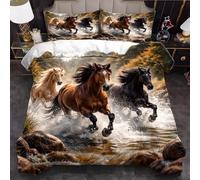 BJCJGGL Funda Nordica Cama 180 Caballo Al Galope Colchas Cama 180 para Niños Adultos con Cremallera Suave Transpirable Microfibra Fundas Nordicas 260x240 cm + 2 Fundas de Almohada 50x80 cm