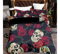 BJCJGGL Funda Nordica Cama 180 Calavera Colchas Cama 180 para Niños Adultos con Cremallera Suave Transpirable Microfibra Fundas Nordicas 260x240 cm + 2 Fundas de Almohada 50x80 cm