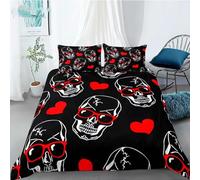 BJCJGGL Funda Nordica Cama 180 CorazóN De Calavera Colchas Cama 180 para Niños Adultos con Cremallera Suave Transpirable Microfibra Fundas Nordicas 260x240 cm + 2 Fundas de Almohada 50x80 cm