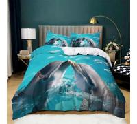 BJCJGGL Funda Nordica Cama 180 DelfíN Azul Colchas Cama 180 para Niños Adultos con Cremallera Suave Transpirable Microfibra Fundas Nordicas 260x240 cm + 2 Fundas de Almohada 50x80 cm