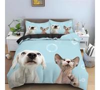 BJCJGGL Funda Nordica Cama 180 Gatos Perros Adorables Colchas Cama 180 para Niños Adultos con Cremallera Suave Transpirable Microfibra Fundas Nordicas 260x240 cm + 2 Fundas de Almohada 50x80 cm