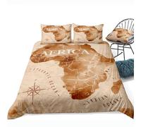 BJCJGGL Fundas Nordicas 105 Mapa MarróN De áFrica Ropa de Cama 105 para Niñas Niños con Cremallera Suave Transpirable Microfibra Fundas Nordicas 180x220 cm + 2 Fundas de Almohada 50x80 cm