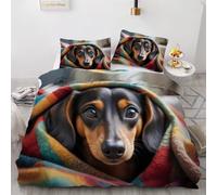BJCJGGL Fundas Nordicas 105 Perro Salchicha Negro Ropa de Cama 105 para Niñas Niños con Cremallera Suave Transpirable Microfibra Fundas Nordicas 180x220 cm + 2 Fundas de Almohada 50x80 cm