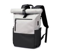 BJIAX Rolltop Rucksack Damen Herren große Laptop Rucksack wasserdicht mit Computerfach 16 Zoll Rucksäcke Schulrucksack Wasserfeste Reiserucksack Handgepäck Flugzeug Arbeit Reisen Grau