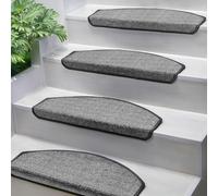 Björn&Schiller Juego de 15 alfombrillas autoadhesivas para peldaños, 65 x 25 cm, antideslizantes para escaleras, alfombra para escalones, semicirculares, protectores de escaleras, alfombra gris