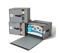 Björn&Schiller Bolsa de almacenamiento, 3 unidades de almacenamiento y organización de ropa, 39 × 36 × 26 cm, 37 L, lino, gris, plegable, con ventana y correas