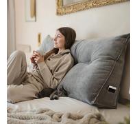 Björn&Schiller cojín de Respaldo Gris, cojín de Lectura para Cama y sofá, Almohada de Lectura para Cama, cojín de Asiento, cojín Grande con Funda Lavable - Ideal para apoyarse en la Cama (120 cm)