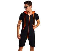 Björn Swensen Mono corto para hombre, de algodón, pantalón corto para correr, mono, camiseta con capucha, negro y naranja, M