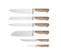 Bjorn KK-JA-SI26 JAKOB Set de 6 Cuchillos de Cocina, Acero Inoxidable Satinado con Mango de Madera de Acacia, Colección NUDE, Incluye Cuchillo Pelador, Multiusos, Santoku, Rebanar, Pan y Chef