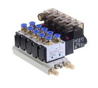BJPCTUSF 4V210-08 DC 12V 24/AC110V 220V Válvula Solenoide Quíntuple 6/8/10mm Conectores Silenciadores Base Set6-02(6mm Fittings,DC24V)