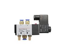 BJPCTUSF Electroválvula Eléctrica Neumática 5 Vías 2 Posiciones, Control de Aire y Gas, Válvula Magnética 12 V 24 V 220 V, Bobina de Volt 4 mm-12 mm, accesorios de manguera 1 pieza(Brown,AC220)