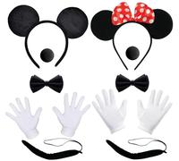 BJPERFMS Disfraz Raton Niño, Orejas Mickey, Orejas Minnie, 10 Piezas Diademas Orejas de Ratón, Minnie Costume Mouse, Mouse Diadema, Orejas Mini Mouse, Guantes, Nariz, Pajarita, para Cosplay