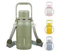 BJPKPK Botella de agua térmica aislada de 27 onzas con tapa y asa de transporte, botellas de agua de acero inoxidable sin BPA para la escuela, color verde militar