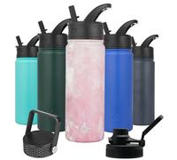 BJPKPK Botellas de agua aisladas con tapa de popote, botella de agua fría y caliente de 22 onzas, botella de agua de metal de acero inoxidable con 3 tapas, termo reutilizable, tazas, tazas para la