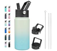 BJPKPK Botellas de agua con aislamiento y tapa con popote, botella de agua metálica de acero inoxidable de 18 onzas, termo para frío y caliente con 3 tapas, a prueba de fugas, sin BPA, taza de viaje,
