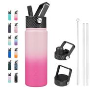 BJPKPK Botellas de agua con aislamiento y tapa con popote, termo de 22 onzas, botella de agua de metal de acero inoxidable con 3 tapas, termo reutilizable, tazas, para uso diario, cereza