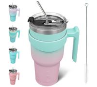 BJPKPK de 40 oz de 40 oz con mango y topes de vaso aislados de acero inoxidable de paja para agua o chicle de caf con hielo