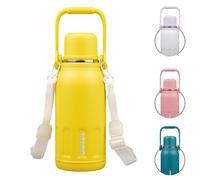 BJPKPK Thermos - Botella de agua aislada de 40 onzas apta para lavavajillas con asa y tapa, botellas de agua de acero inoxidable para bebidas frías y calientes, color amarillo