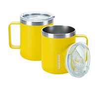 BJPKPK Unisex CM14 Taza de café aislada, amarillo, 410 ml | Taza de café de viaje con asa, vaso aislado al vacío para camping, oficina, hogar, tapa sin BPA, caliente y frío