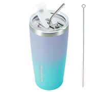 BJPKPK Vaso aislado de 20 onzas con tapa y pajita, vaso de café al vacío de acero inoxidable, taza de viaje con recubrimiento en polvo, Oasis