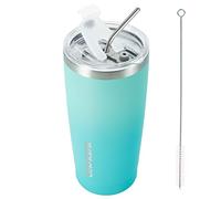 BJPKPK Vaso aislado de 20 onzas de acero inoxidable con bloques de color al vacío, doble pared, taza térmica de viaje con tapas y pajita, menta T20mint