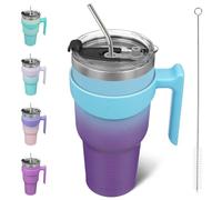 BJPKPK Vaso aislado de acero inoxidable con asa de 1,134.0 g con tapa y popote, diseño de océano