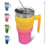 BJPKPK Vaso aislado de acero inoxidable de 40 onzas con tapa y pajilla, vaso aislado de acero inoxidable para mujeres y hombres, rosa y amarilla