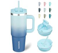 BJPKPK Vaso Con Asa 30 oz, Vaso Térmico de Acero Inoxidable Con Tapa y Pajita Para Agua o Café Helado, Cielo
