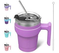 BJPKPK Vaso de 10 onzas con asa, vaso aislado con tapa y popote, taza de viaje de acero inoxidable, tazas de café, lavanda
