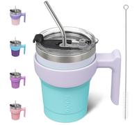 BJPKPK Vaso de 10 onzas con asa y pajilla, vaso aislado de acero inoxidable para agua o café helado, oasis