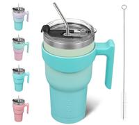 BJPKPK Vaso de 880 ml con asa y tapa con popote, de acero inoxidable, para viajes, café, vaso aislado, color menta