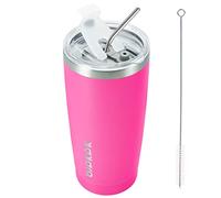 BJPKPK Vaso de acero inoxidable de 20 onzas con tapa, taza de café al vacío de doble pared, taza de viaje para bebidas heladas y calientes, vaso de viaje con aislamiento con popotes, rosa, (T20rosa)