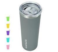 BJPKPK Vaso delgado con tapa, 20 onzas, acero inoxidable, aislado al vacío, color gris