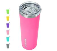 BJPKPK Vaso delgado de 20 onzas con tapa, taza de café de viaje con aislamiento delgado, taza térmica de acero inoxidable, rosa, (TSK20rosa)