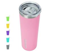 BJPKPK Vaso térmico delgado, taza de café de viaje reutilizable de acero inoxidable con tapa, rosa claro, 20 onzas/600 ml