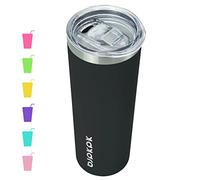 BJPKPK Vasos delgados de acero inoxidable negros de 20 onzas, aislados, reutilizables, para café, agua, con tapa
