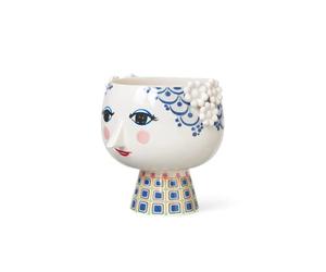 Bjørn Wiinblad Macetero con Base de 21 cm de diámetro, diseño de Eva con Detalles Divertidos para Flores, Color Azul
