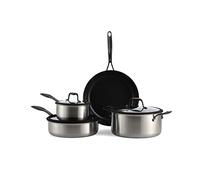 BK Ceramic Black Juego de 7 Ollas y Sartenes de Acero Inoxidable con Revestimiento Cerámico Antiadherente sin PFAS, Sartén, Cacerola, Cacerolas, Tapas, Inducción, Apto para Lavavajillas y Horno, Negro