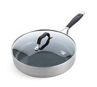 BK Intelligence Sartén para Saltear de Acero Inoxidable de 28 cm/3,6 L con Revestimiento Cerámico Antiadherente sin PFAS, Inducción, Mango Fría, Apta para Lavavajillas, Apta para Horno, Plata y Negro