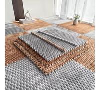 BK&MF Alfombras De Espuma De Franela Interconectadas, Azulejos De Rompecabezas Suaves Y Peludos 60cm, Alfombras Lavables Antideslizantes para Dormitorio, Salón,Gray+Brown,6 Pcs