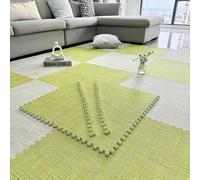 BK&MF Alfombras De Espuma De Ratán Seda Helada Interconectadas, Azulejos De Rompecabezas Frescos Transpirables 60cm, Antideslizantes para Dormitorio,Green+Apricot,10Pcs