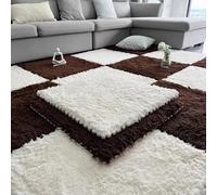 BK&MF Alfombras Puzzle Peludas de Pelo Largo, Azulejos de Espuma Densa de Pelo Largo 60cm, Alfombras Interconectadas Suaves Antideslizantes para Dormitorio,White+Brown,10PCS