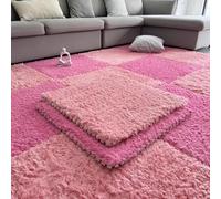 BK&MF Alfombras Puzzle Peludas de Pelo Largo, Azulejos de Espuma Densa de Pelo Largo 60cm, Alfombras Interconectadas Suaves Antideslizantes para Dormitorio,Rose+Pink,10PCS