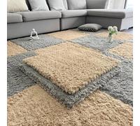 BK&MF Alfombras Puzzle Peludas de Pelo Largo, Azulejos de Espuma Densa de Pelo Largo 60cm, Alfombras Interconectadas Suaves Antideslizantes para Dormitorio,Gray+Beige,10PCS