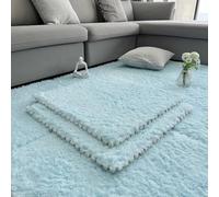 BK&MF Alfombras Puzzle Peludas de Pelo Largo, Azulejos de Espuma Densa de Pelo Largo 60cm, Alfombras Interconectadas Suaves Antideslizantes para Dormitorio,Azul,10PCS